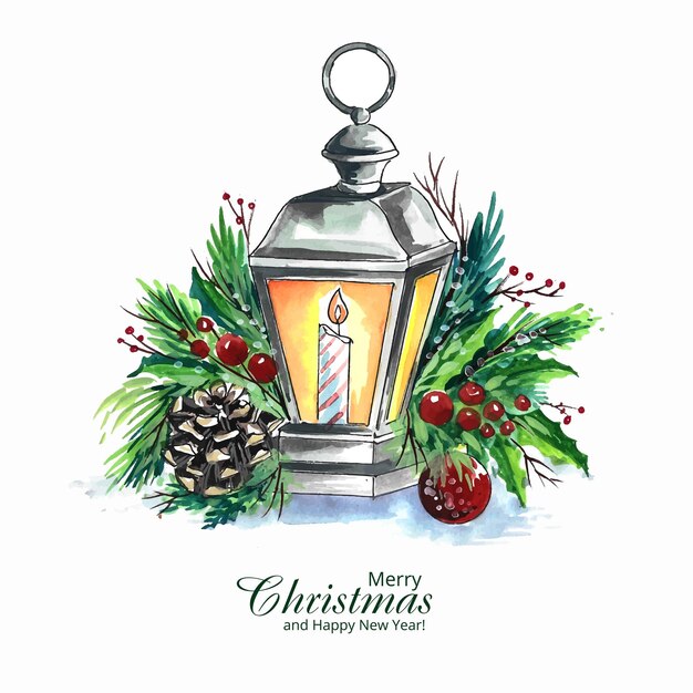 Fondo decorativo hermoso de la tarjeta de la linterna de la Navidad de la guirnalda
