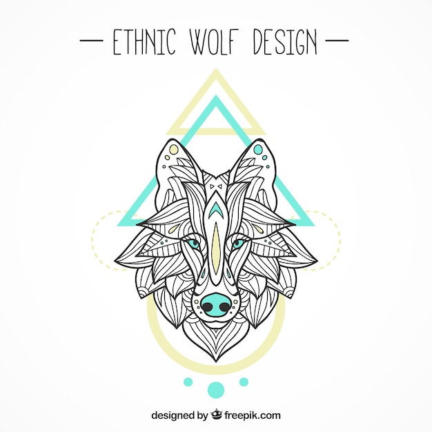 Vector gratuito fondo decorativo de lobo étnico con figuras geométricas