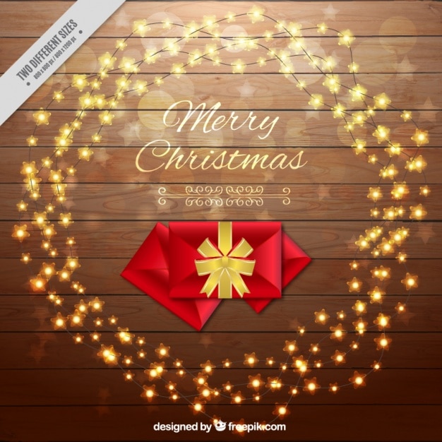 Vector gratuito fondo decorativo de madera con luces y regalos