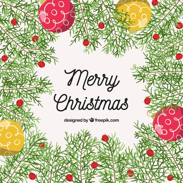 Fondo decorativo de ramas navideñas y bolas