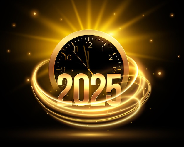fondo decorativo del reloj de año nuevo 2025 con efecto de luz