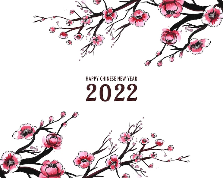 Vector gratuito fondo decorativo de la tarjeta del año nuevo chino de la flor de cerezo 2022