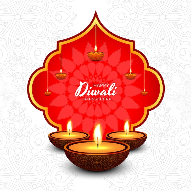 Vector gratuito fondo decorativo de la tarjeta de la celebración del festival de diwali de la lámpara de aceite