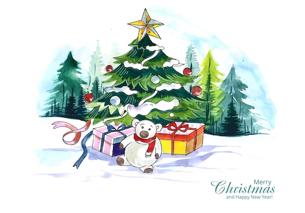 Fondo decorativo de la tarjeta del día de fiesta del paisaje del árbol de navidad