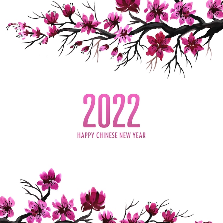 Vector gratuito fondo decorativo de la tarjeta de felicitación del año nuevo chino de la flor de cerezo 2022