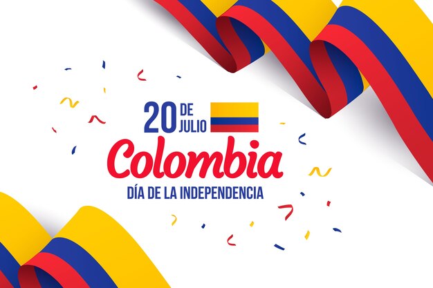 Fondo degradado 20 de julio con bandera y confeti