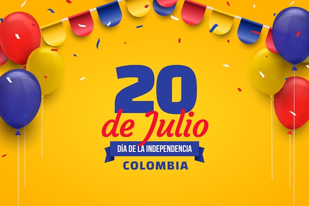 Fondo degradado 20 de julio con globos