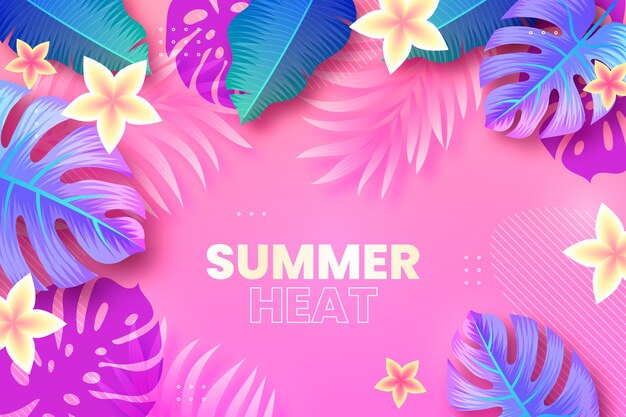 Fondo degradado de calor de verano con hojas y flores.