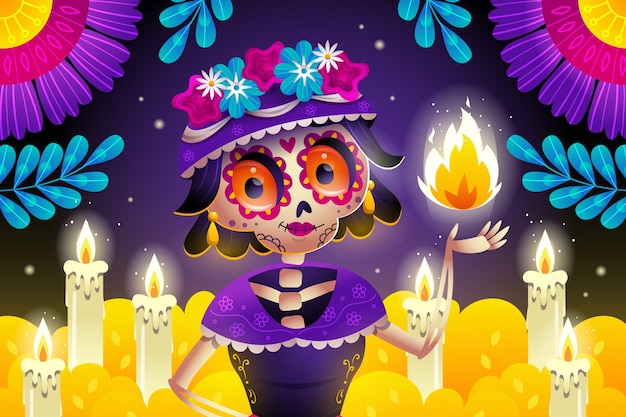 Vector gratuito fondo degradado de celebración de dia de muertos