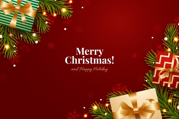 Fondo degradado para la celebración de la temporada navideña con regalos y luces