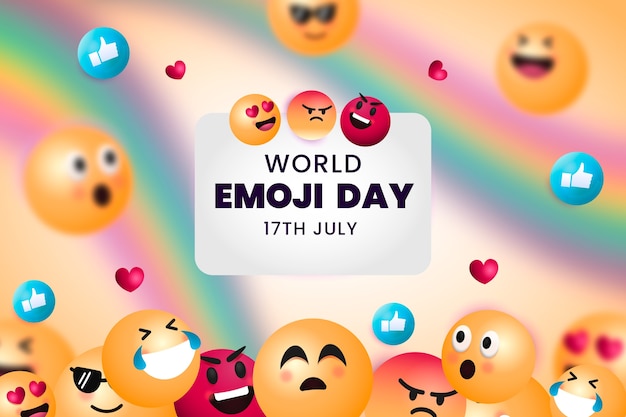 Vector gratuito fondo degradado del día mundial del emoji con emoticonos