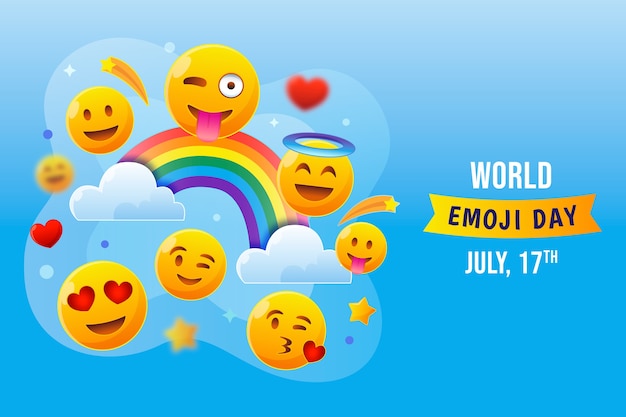 Vector gratuito fondo degradado del día mundial del emoji con emoticonos