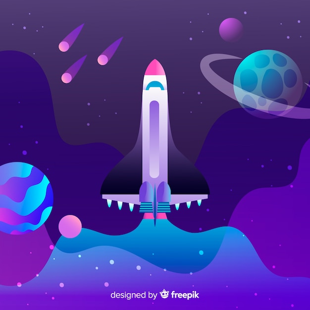 Fondo degradado del espacio con cohete