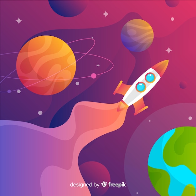 Fondo degradado del espacio con cohete