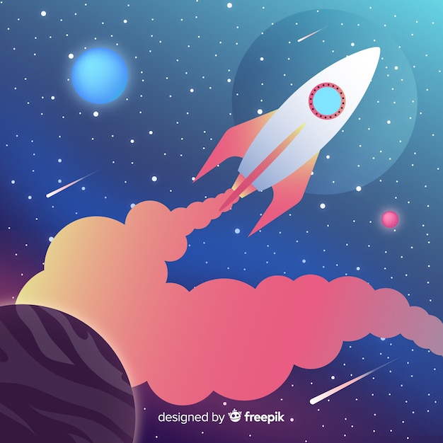 Fondo degradado del espacio con cohete