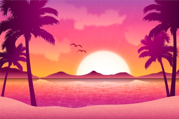 Vector gratuito fondo degradado playa puesta de sol paisaje