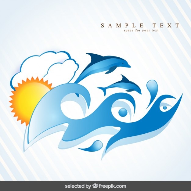 Vector gratuito fondo con delfines nadando en las ondas