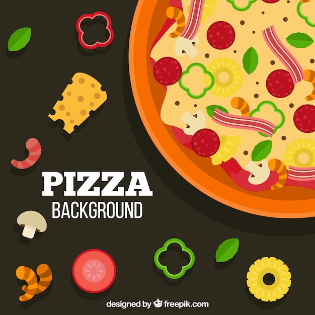 Vector gratuito fondo de deliciosa pizza con ingredientes