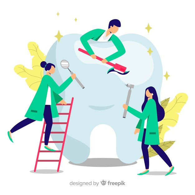 Fondo de dentistas cuidando un diente