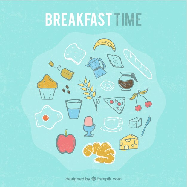 Fondo de desayuno de colores dibujado a mano