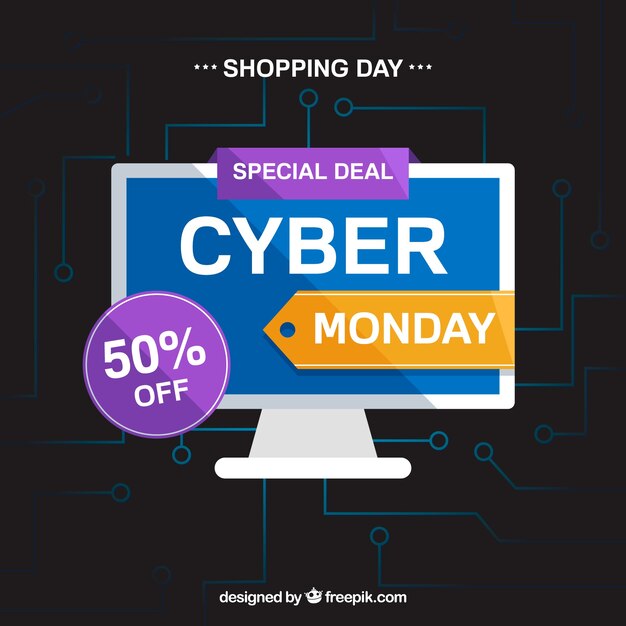 Fondo de descuentos de cyber monday en diseño plano