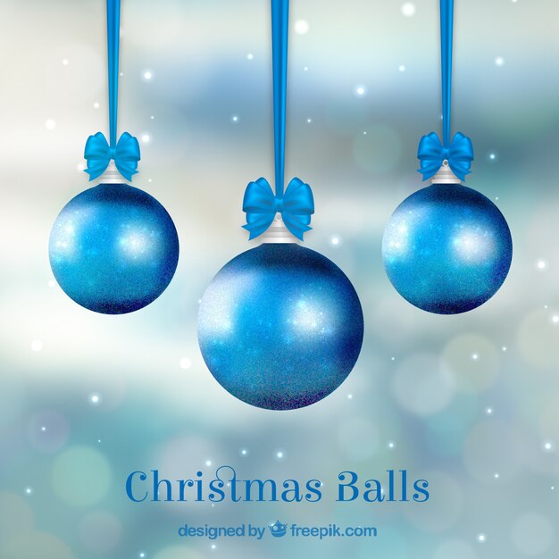 Fondo desenfocado de bolas azul de navidad