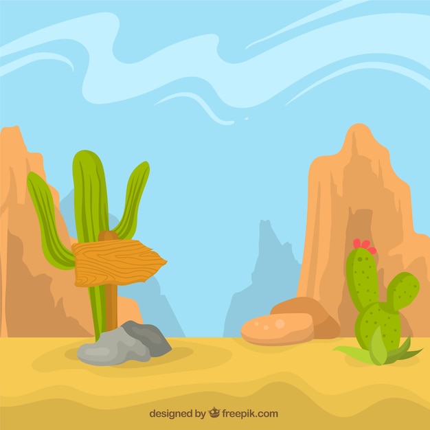 Vector gratuito fondo del desierto con cactus y montañas rocosas