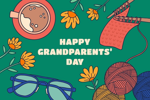 Fondo del día de los abuelos dibujado a mano con gafas e hilo