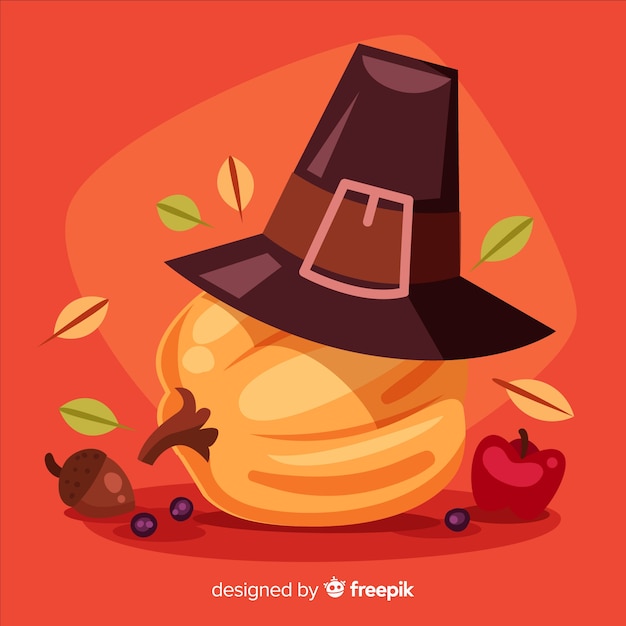 Vector gratuito fondo  día de acción de gracias en diseño plano con elementos de otoño