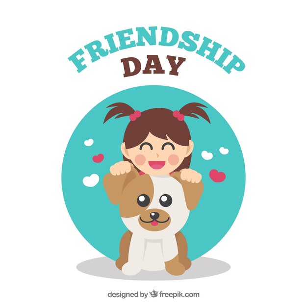 Fondo de día de la amistad con chica y su perro