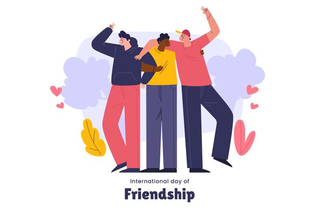 Fondo del día de la amistad dibujado a mano con amigos posando