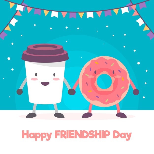 Fondo de día de la amistad con linda caricatura de comida