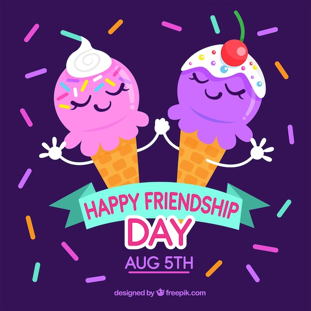 Vector gratuito fondo del día de la amistad con pareja de helado