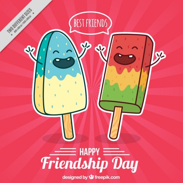 Vector gratuito fondo del día de la amistad de personajes de simpáticos helados dibujados a mano