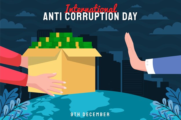 Fondo del día anticorrupción plano dibujado a mano