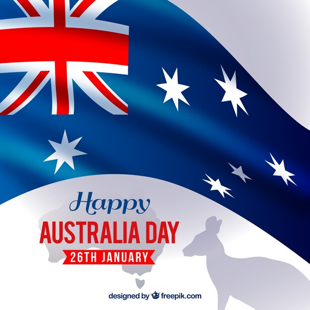 Fondo del día de australia con bandera y silueta de canguro