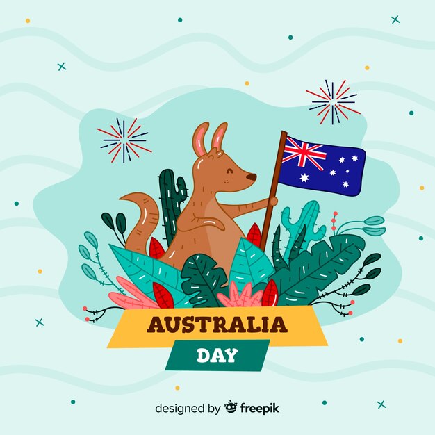 Fondo del día de australia de simpático canguro con bandera