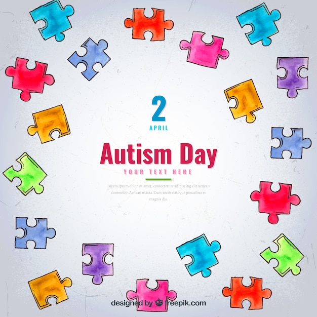 Vector gratuito fondo del día del autismo con piezas de puzzle de acuarela
