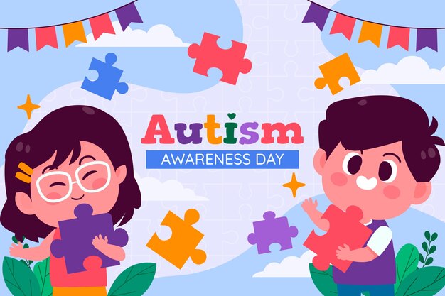 Fondo del día de concienciación sobre el autismo en el mundo plano