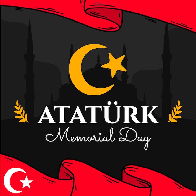 Vector gratuito fondo del día conmemorativo de ataturk dibujado a mano