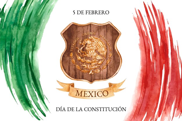 Fondo del día de la constitución en acuarela con bandera mexicana
