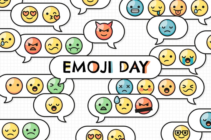Vector gratuito fondo del día del emoji mundial multicolor dibujado a mano