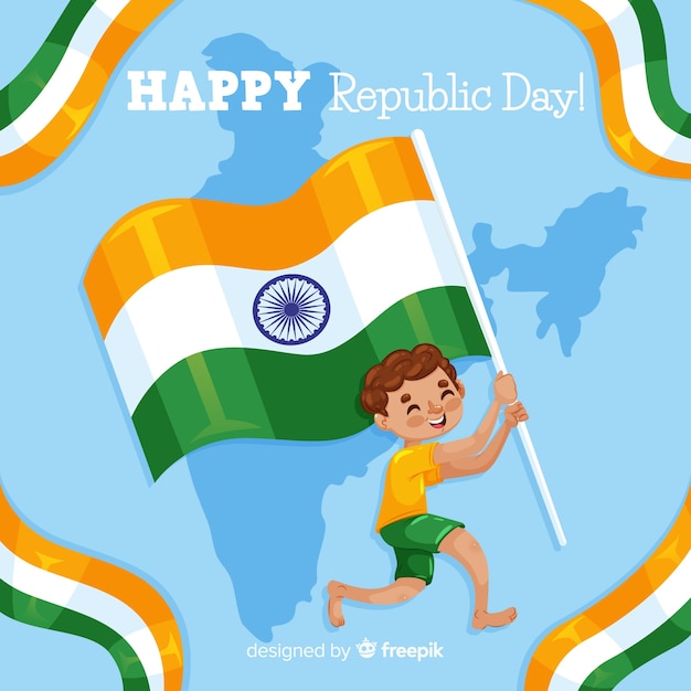 Vector gratuito fondo día de independencia india chico sosteniendo bandera