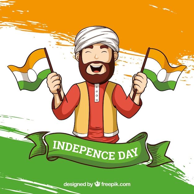 Vector gratuito fondo del día de la independencia de la india con hombre