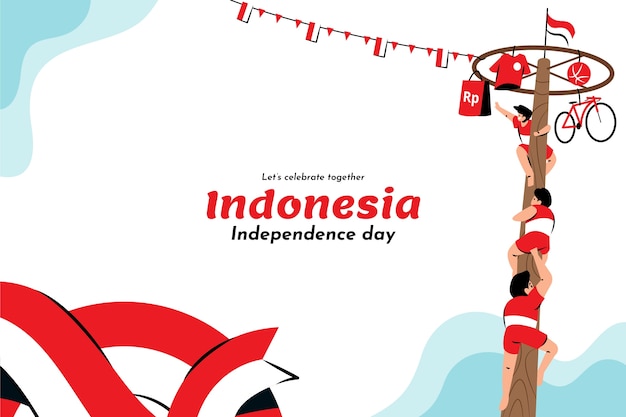 Fondo del día de la independencia de indonesia dibujado a mano con gente jugando