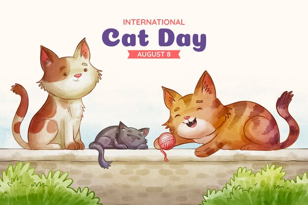 Fondo del día internacional del gato en acuarela