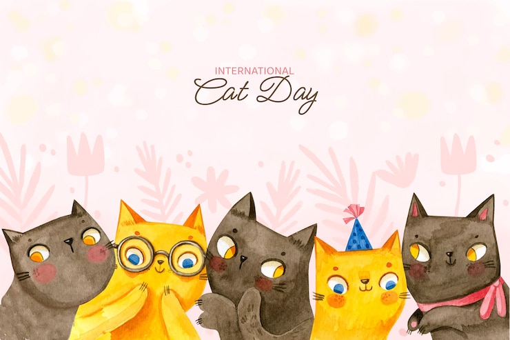 Vector gratuito fondo del día internacional del gato en acuarela