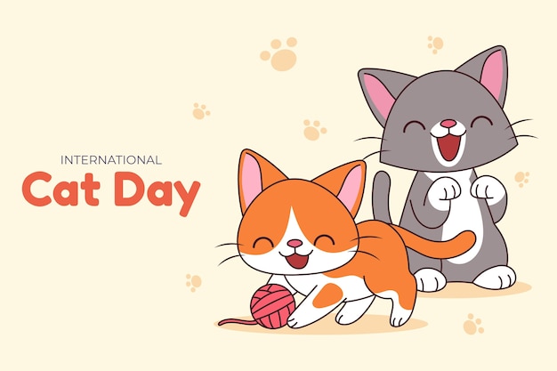 Vector gratuito fondo del día internacional del gato dibujado a mano