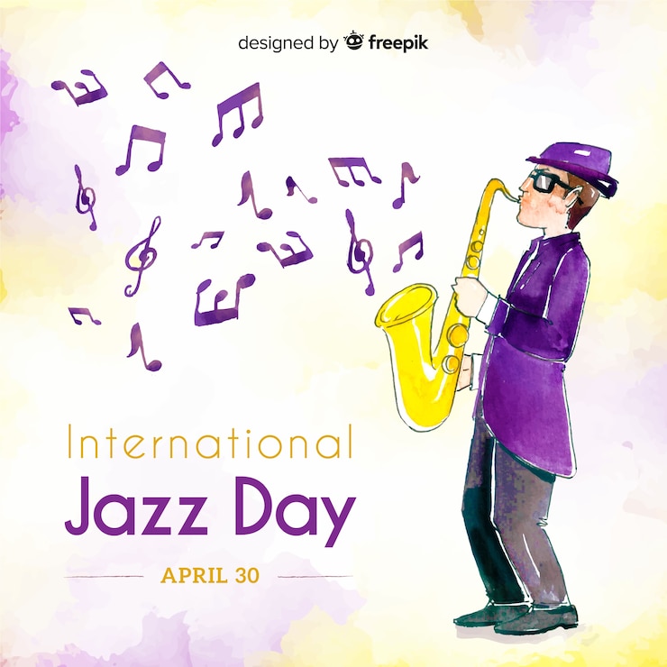 Vector gratuito fondo del día internacional del jazz en acuarela
