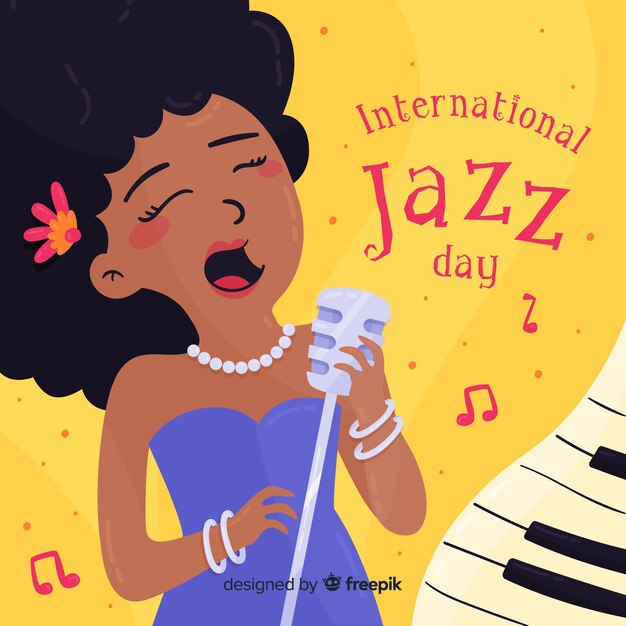Fondo día internacional del jazz cantante dibujada a mano